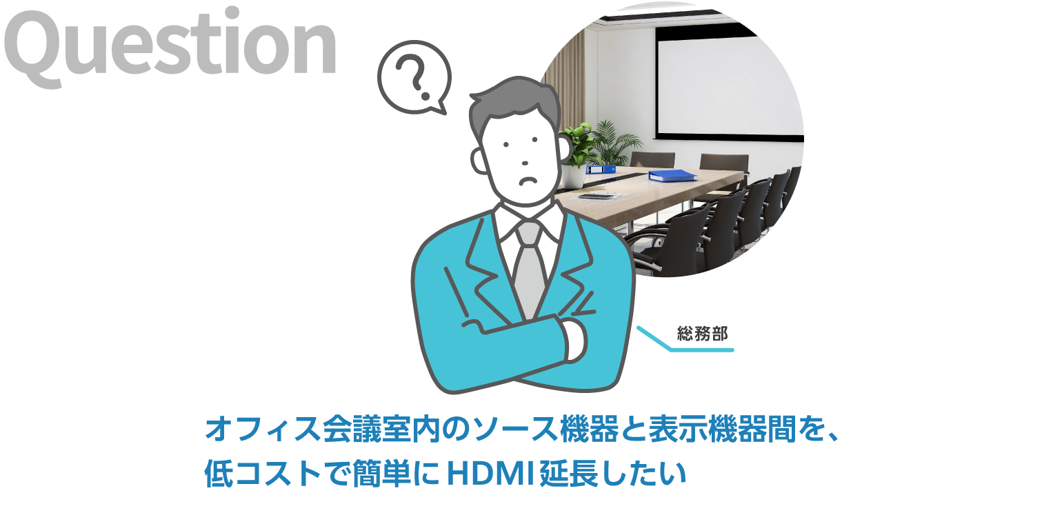 オフィス会議室内のソース機器と表示機器間を、低コストで簡単にHDMI延長したい